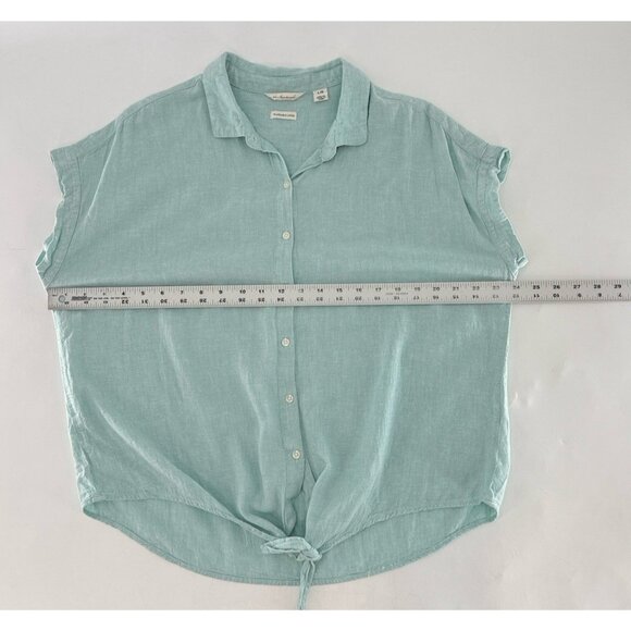 Weatherproof Linen Blend Tie Waist Button Front Blouse Sz L Beach Coastal Preppy - Picture 8 of 8